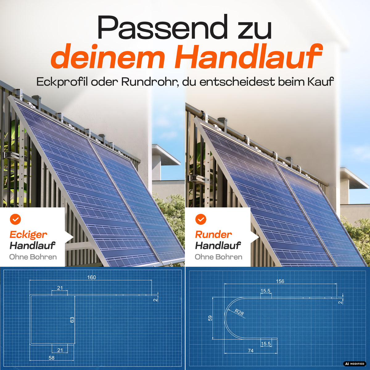 Balkonkraftwerk Halterung Handlauf 2er Set